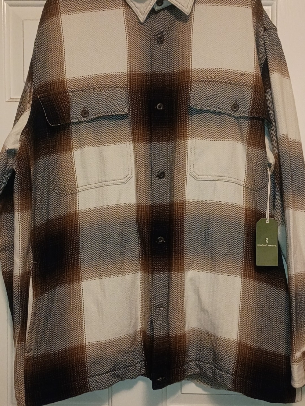 Men's Brown & Cream Plaid Button-Down Shirt Jacket